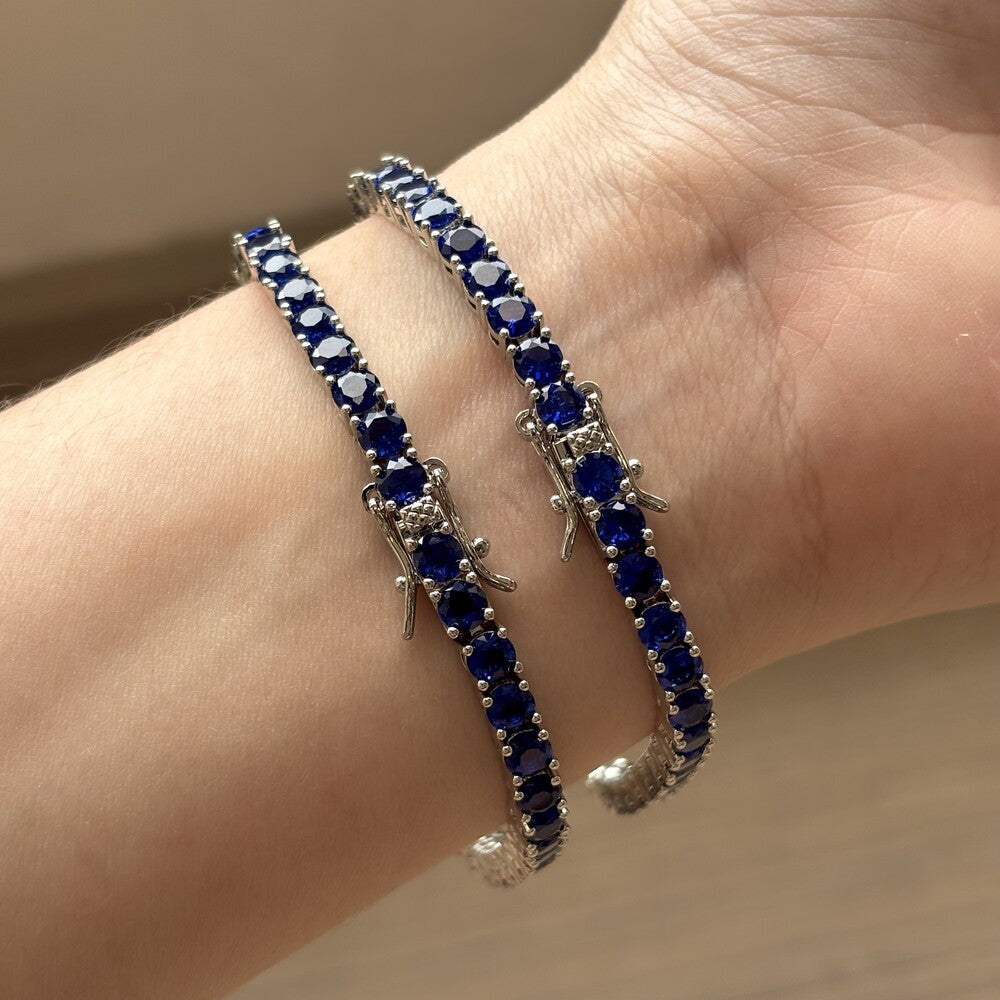 Pulseira classic riviera zircônias azul safira ródio branco (4mm) - foto 3