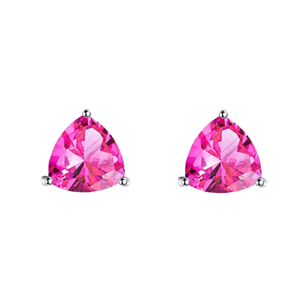 Brinco trillion zircônia turmalina pink prata 925 (8mm)