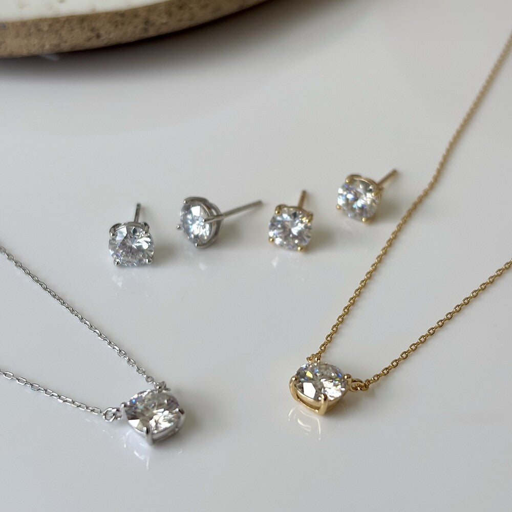 Colar ponto de luz Moissanite 1.0ct prata 925 banho ouro (6.5mm) - foto 3