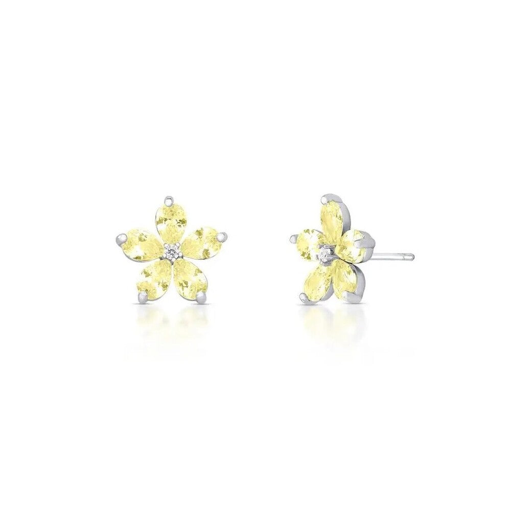 Brinco Lótus zircônias fancy yellow ródio branco