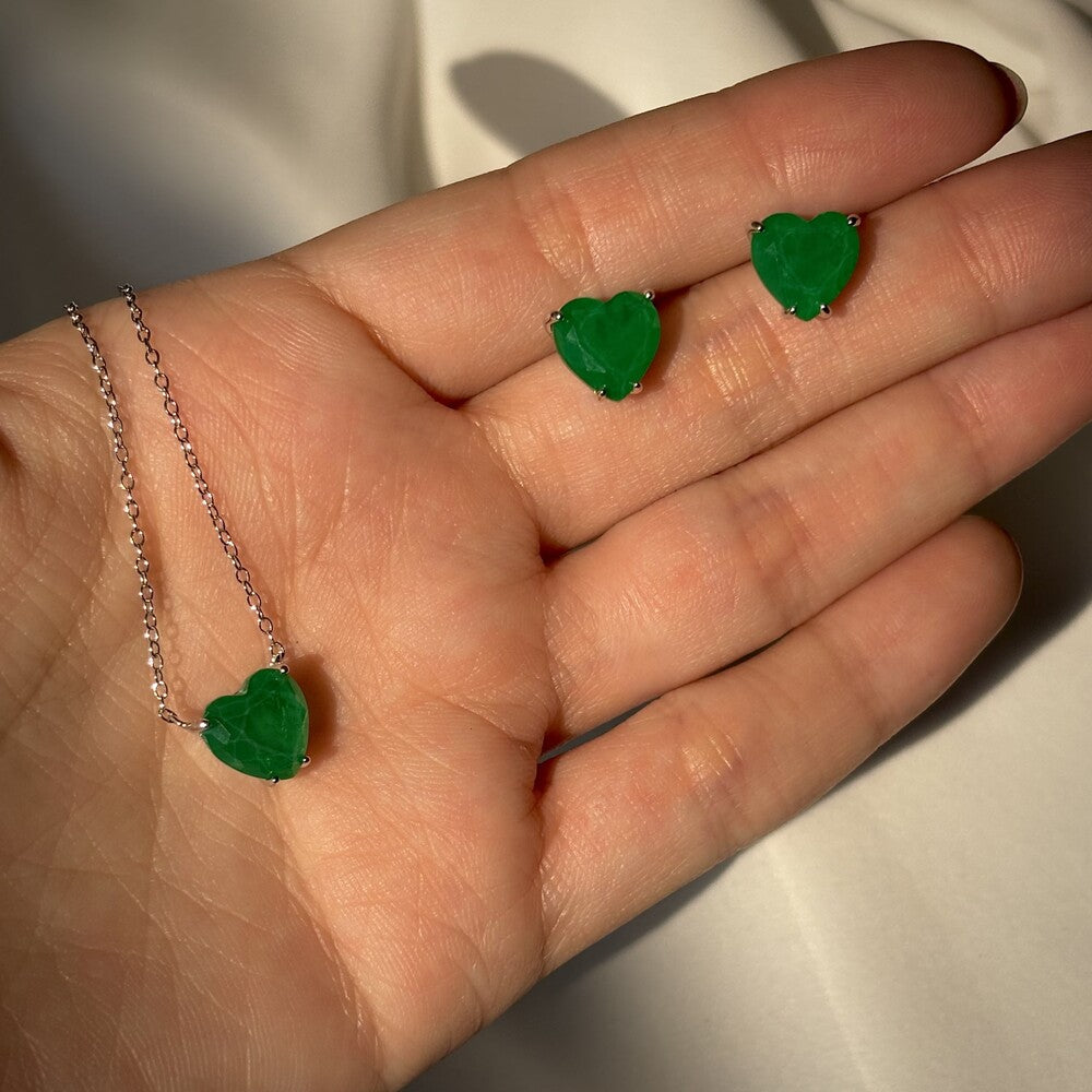 Colar Nice coração esmeralda fusion prata 925