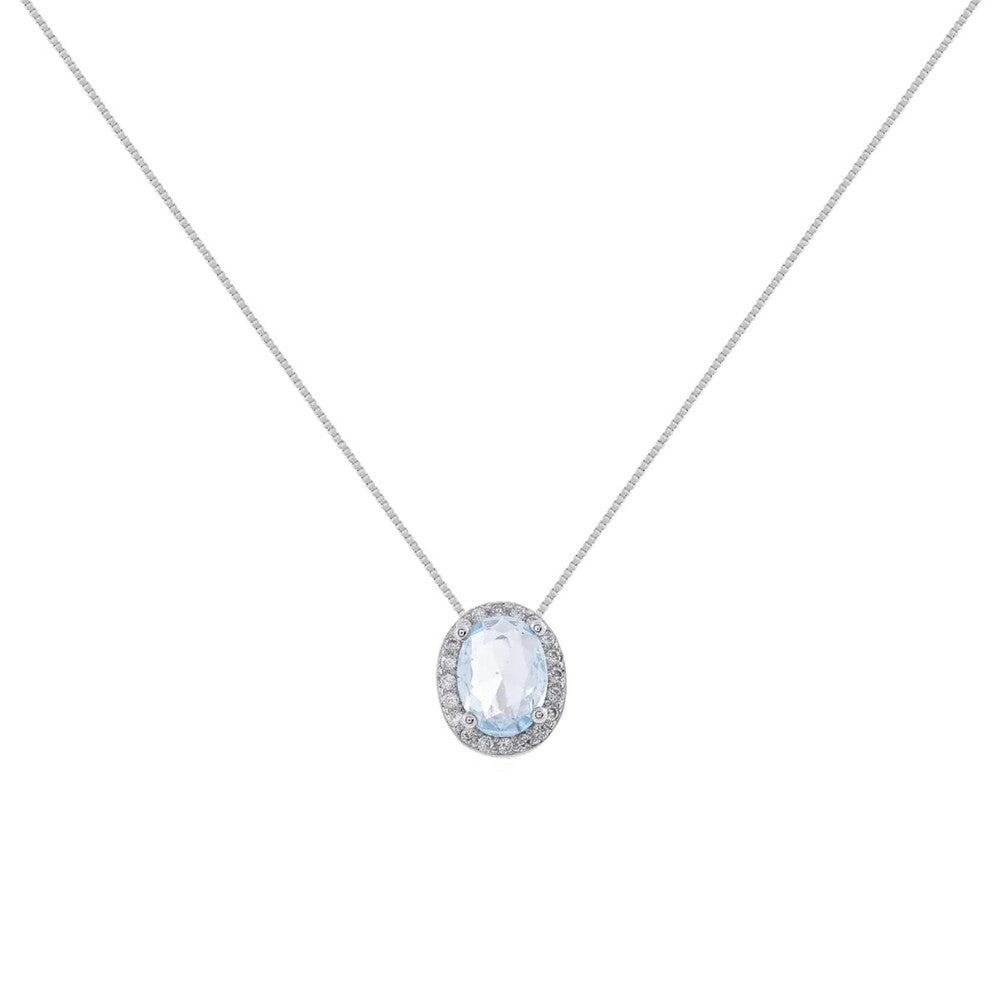 Colar Ellie oval zircônia água marinha ródio branco