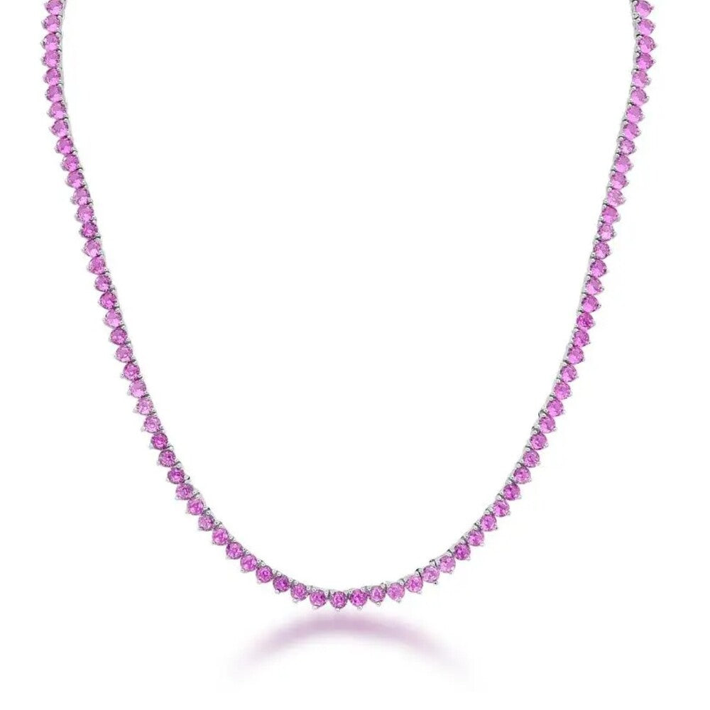 Colar riviera zircônias turmalina pink ródio branco (46cm)