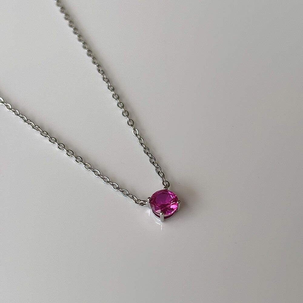Colar ponto de luz zircônia turmalina pink ródio branco (6mm) - foto 3