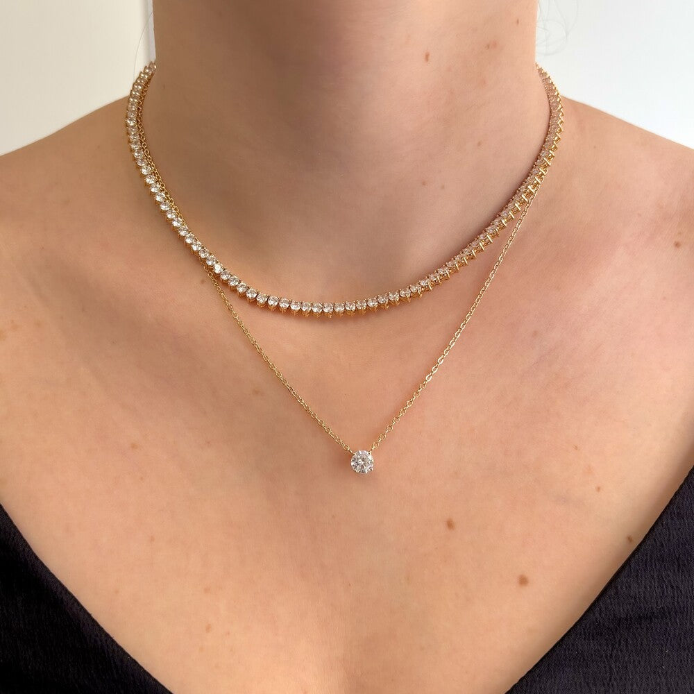 Colar ponto de luz zircônia branca ouro (6mm)