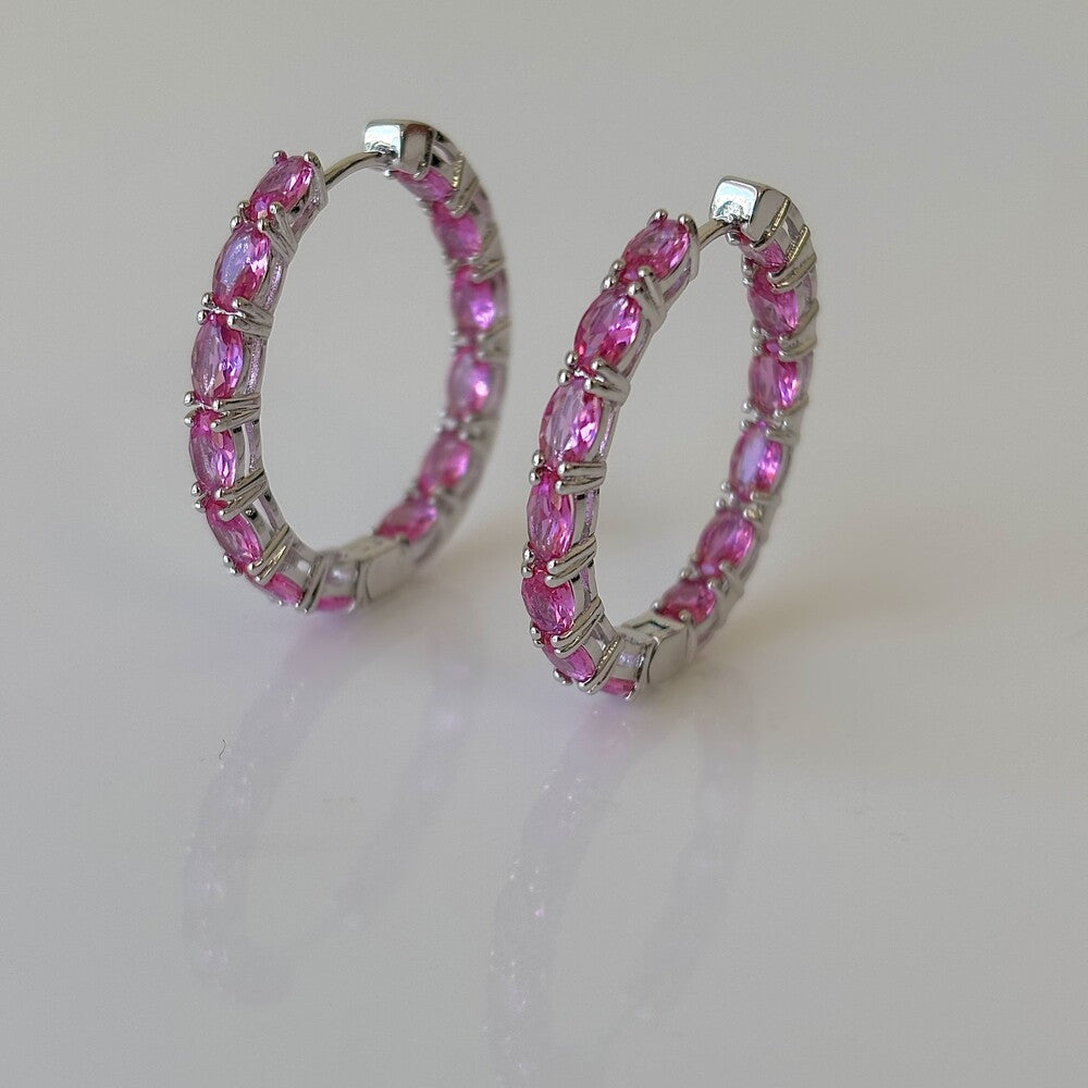 Brinco argola Manhattan zircônias turmalina pink ródio branco - foto 5
