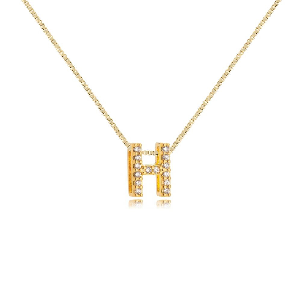Colar inicial letra H cravejada zircônias ouro