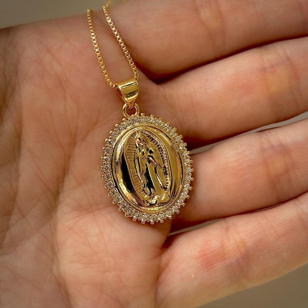 Colar pingente Nossa Senhora de Guadalupe cravejado ouro - foto 3