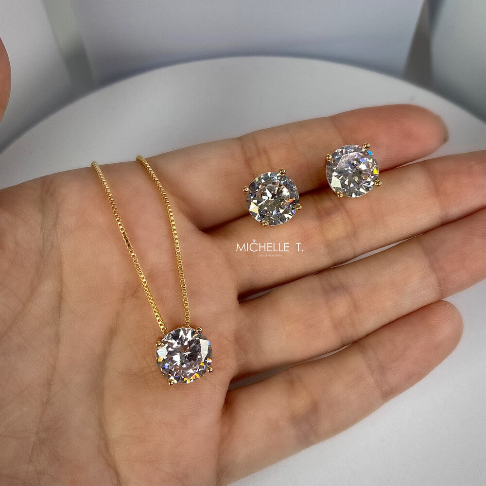 Conjunto ponto luz zircônia branca ouro (10mm) - foto 3