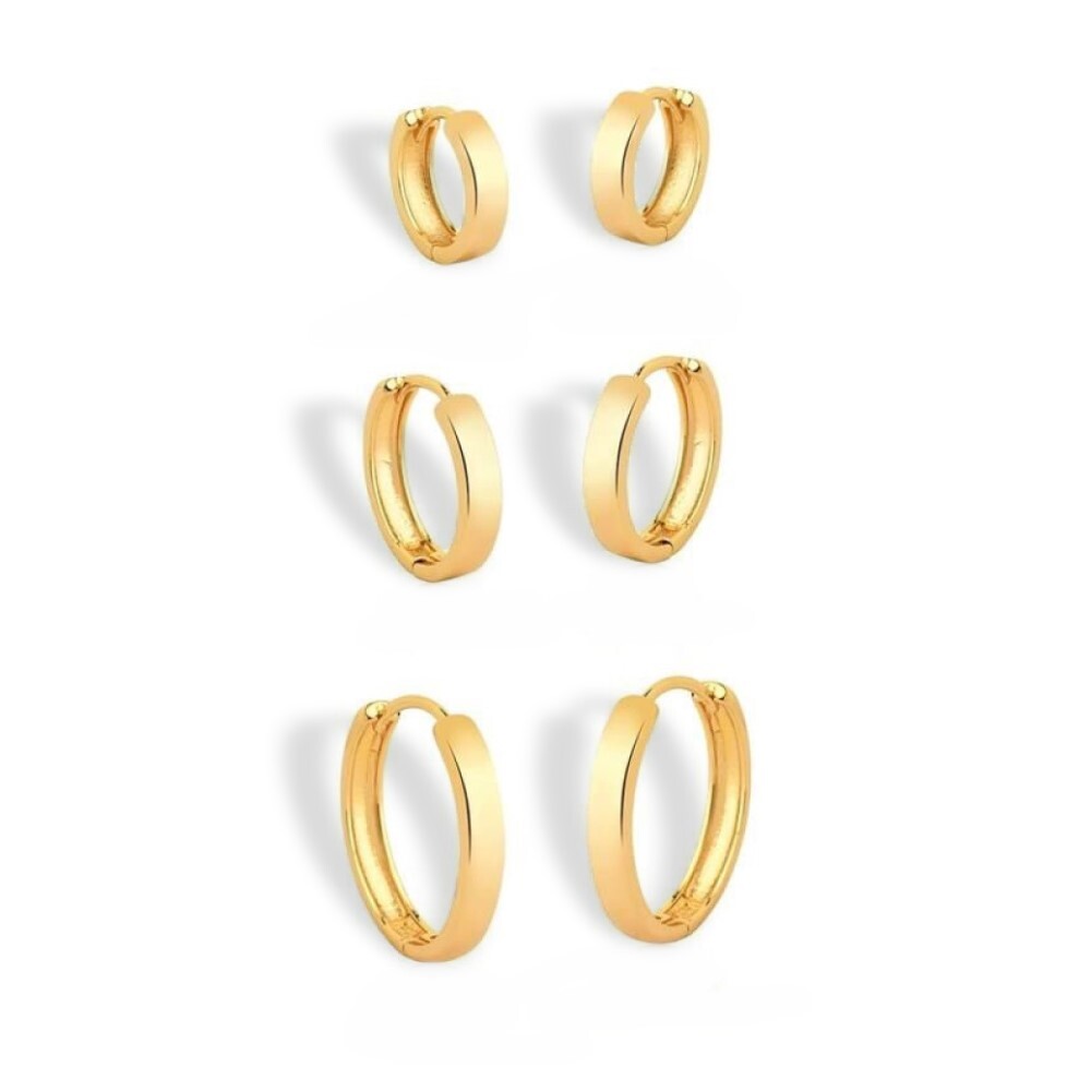 Kit 3 pares brincos argolas lisas ouro