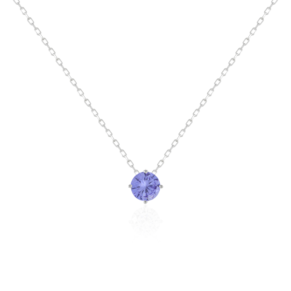 Colar ponto de luz zircônia tanzanita prata 925 (6mm)