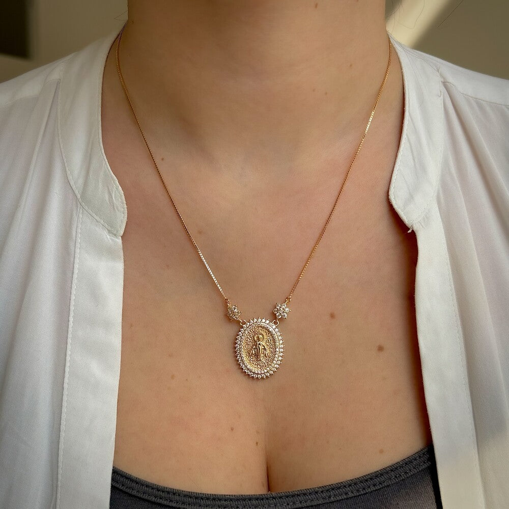 Colar Nossa Senhora das Graças cravejado prata 925 ouro - foto 5