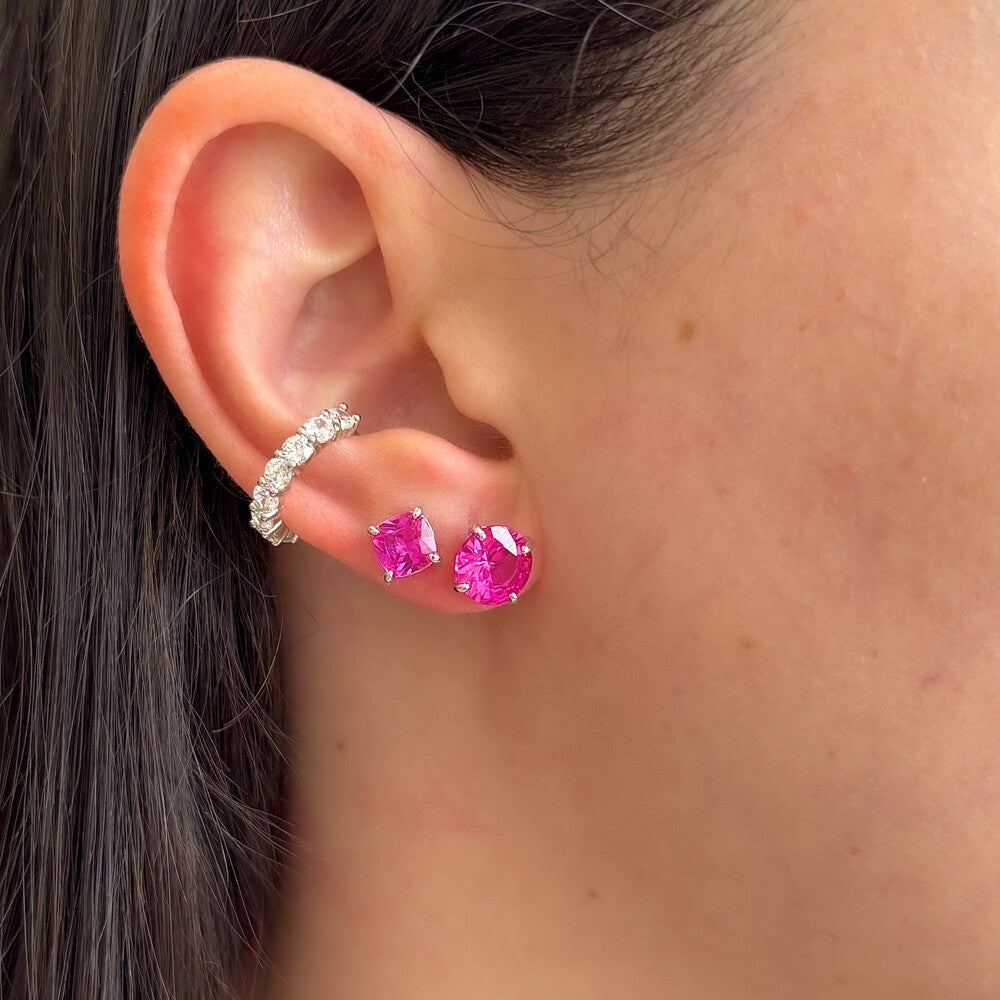 Conjunto redondo zircônia turmalina pink prata 925 (8mm)