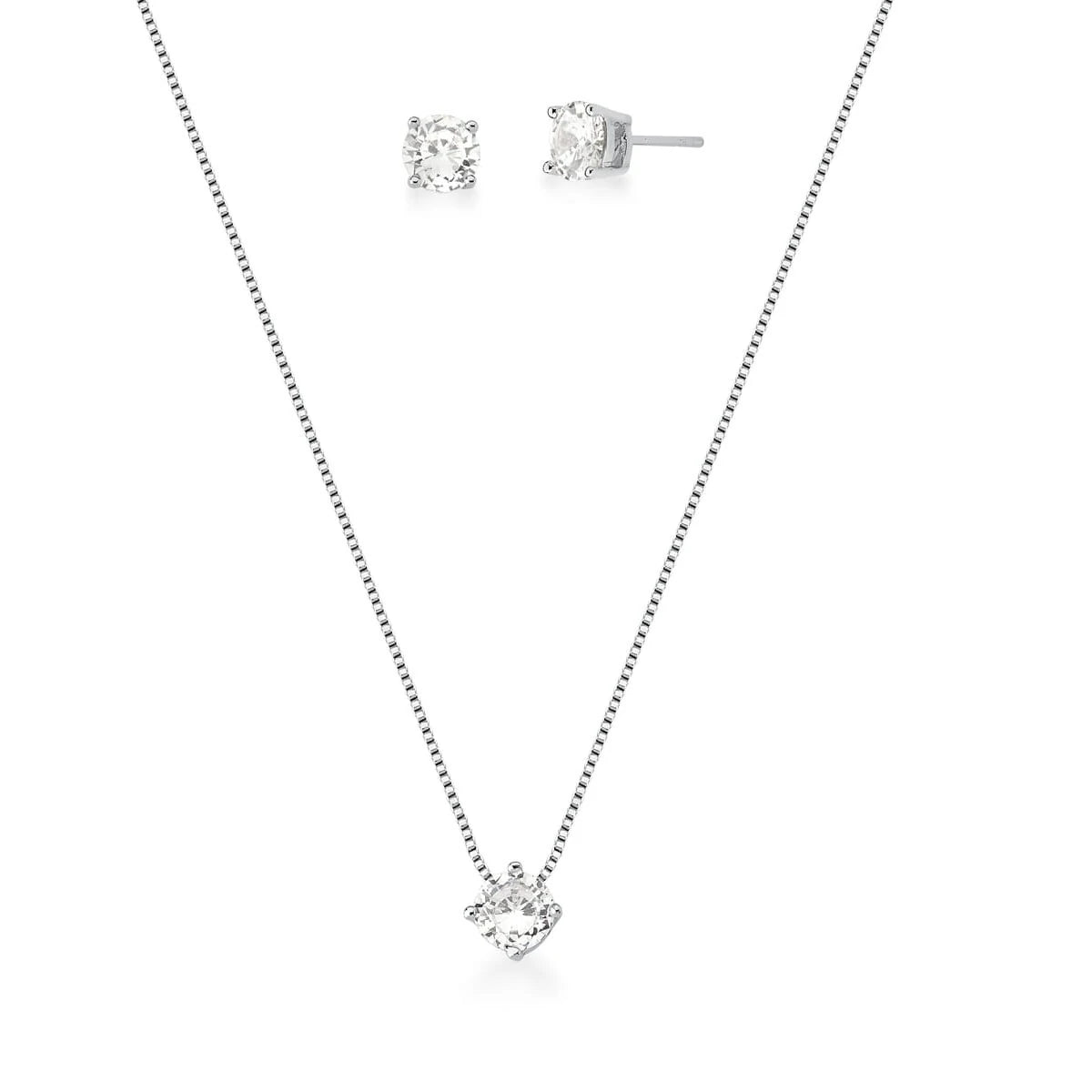 Conjunto ponto luz zircônia branca ródio branco (6mm)