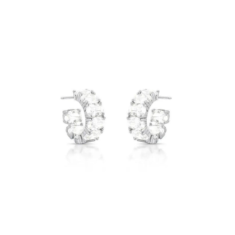Brinco meia argola Kim zircônias brancas ródio branco