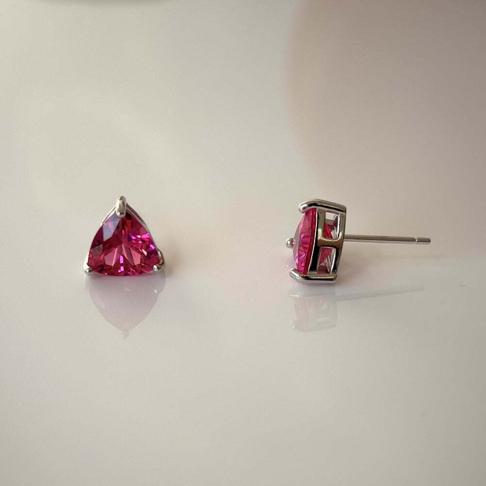 Brinco trillion zircônia turmalina pink prata 925 (8mm) - foto 3