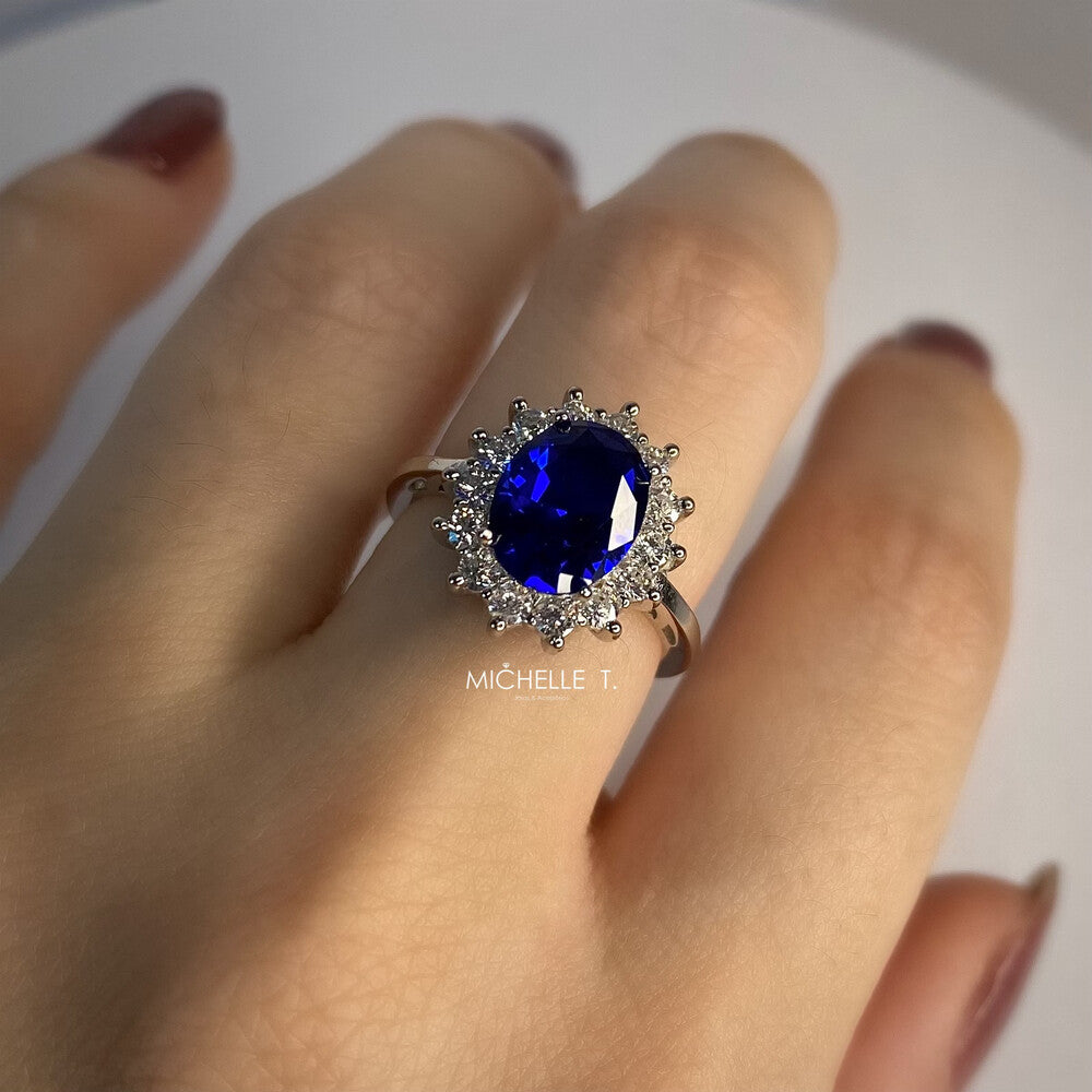 Anel oval zircônia azul safira cravejado prata 925 - foto 2