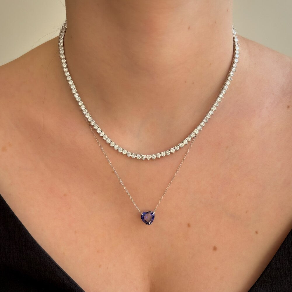 Conjunto Nice coração zircônia tanzanita prata 925
