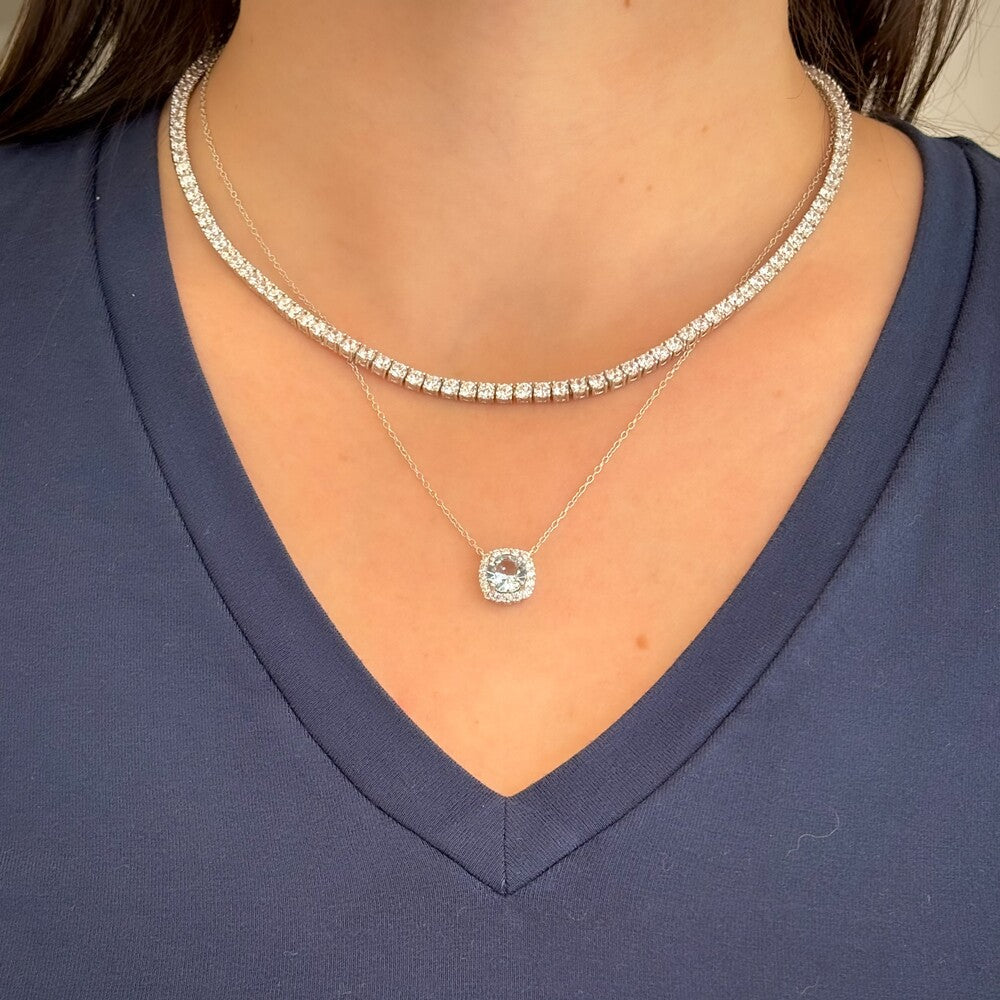 Conjunto Lella zircônia água marinha prata 925