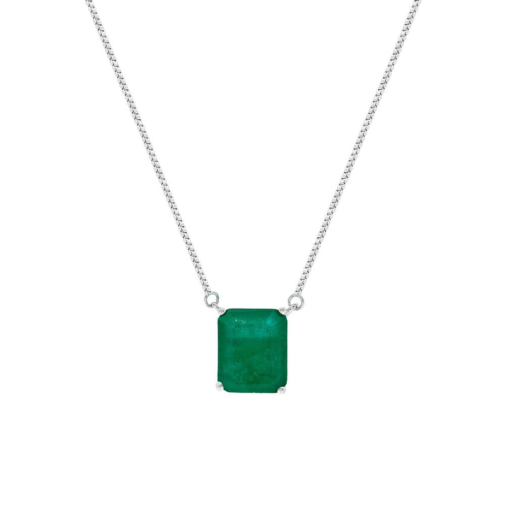 Colar Malta retângulo esmeralda fusion ródio branco