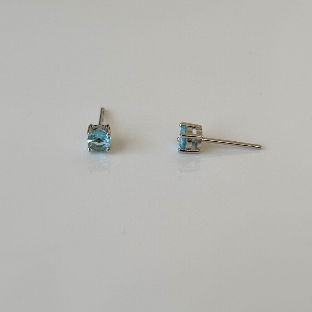 Brinco redondo zircônia água marinha ródio branco (4mm) - foto 3