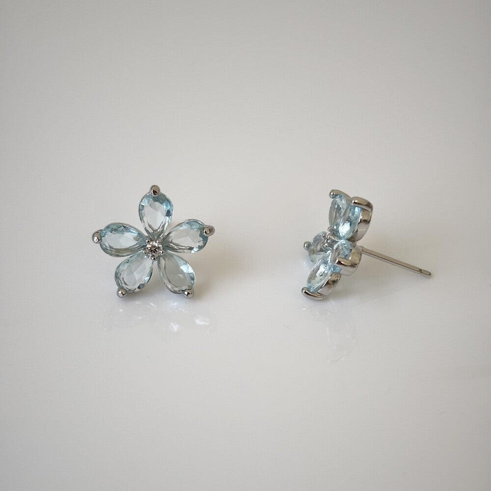Brinco Lótus zircônias água marinha ródio branco - foto 3