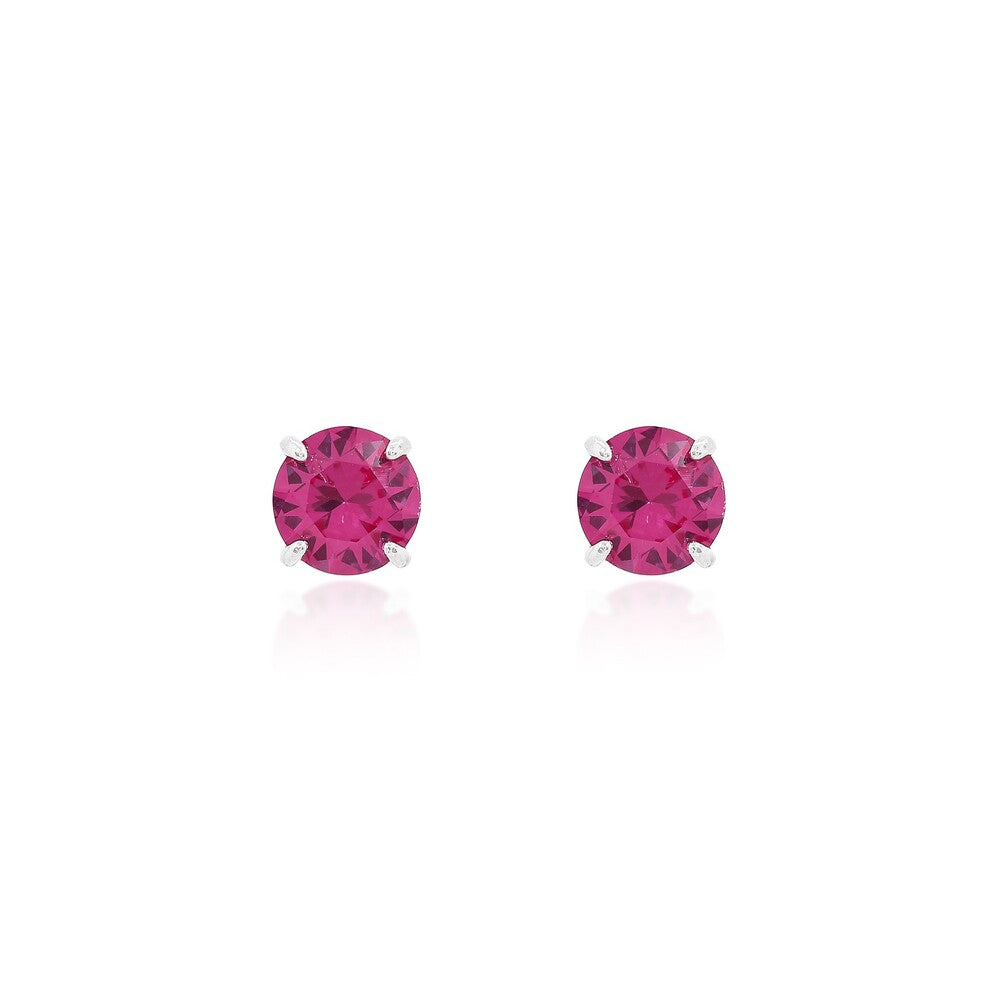 Brinco redondo zircônia turmalina pink prata 925 (8mm)