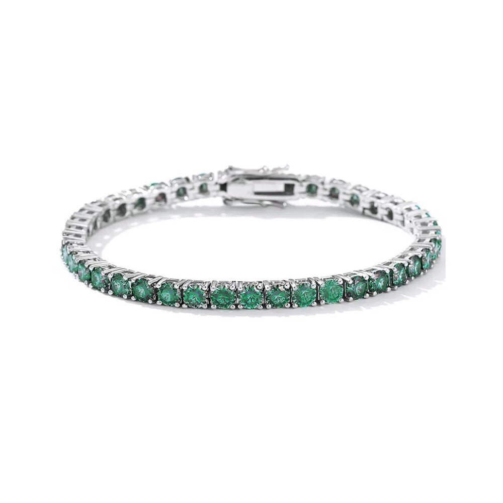 Pulseira classic riviera zircônias esmeralda ródio branco (4mm)