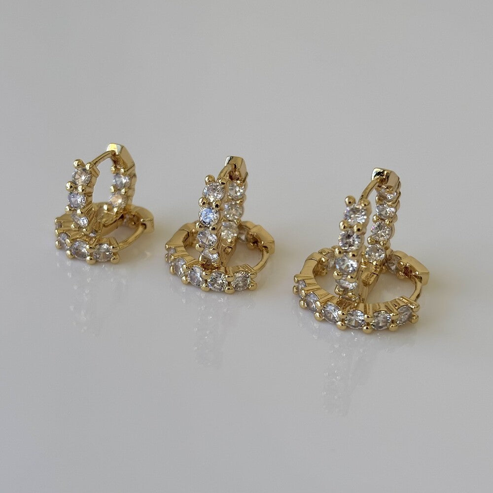 Kit 3 pares brincos argolas cravejadas ouro - foto 2