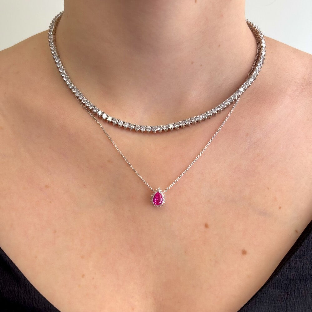Conjunto Zoey gota zircônia turmalina pink prata 925