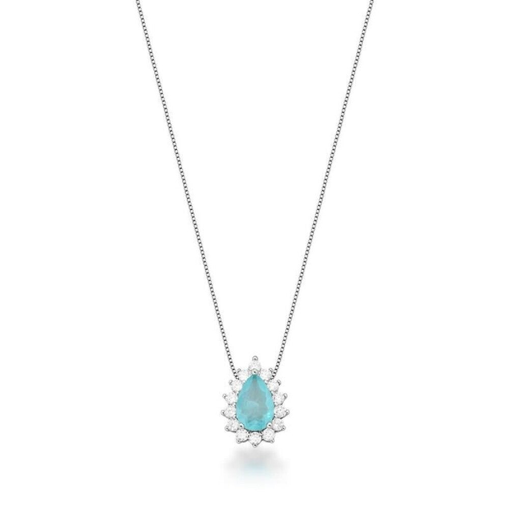 Colar Magah gota cravejada água marinha fusion ródio branco