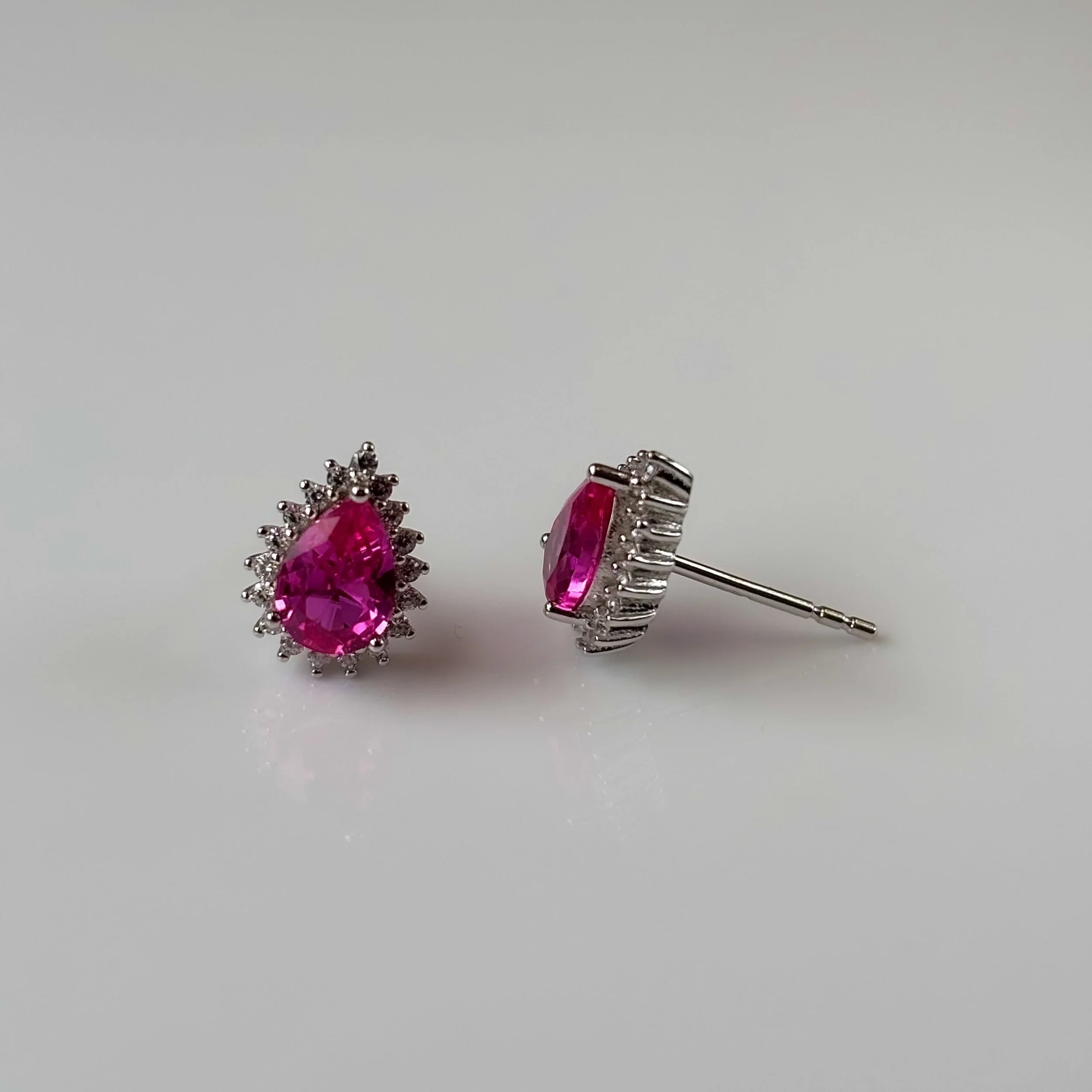 Brinco Zoey gota zircônia turmalina pink prata 925