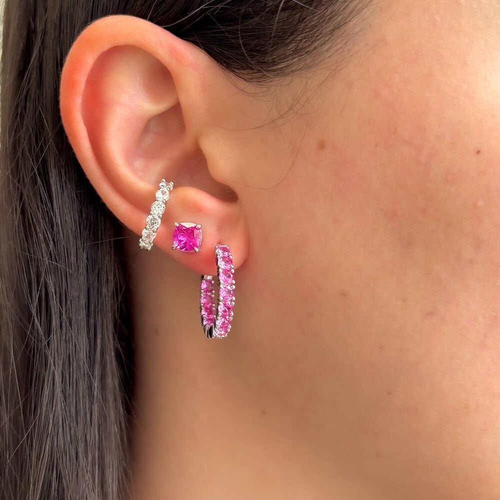 Brinco argola Mila zircônias turmalina pink ródio branco - foto 2