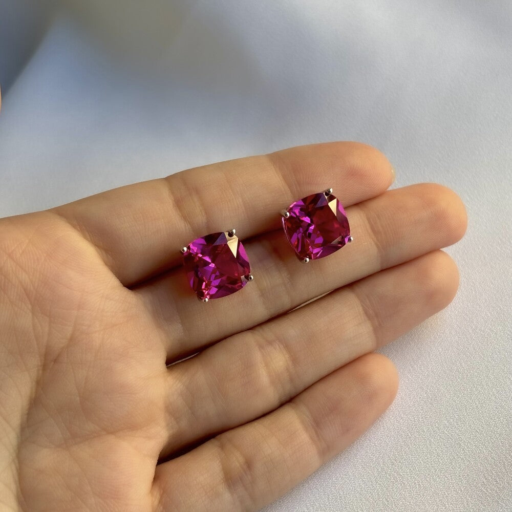 Brinco square zircônia turmalina pink prata 925 - foto 4