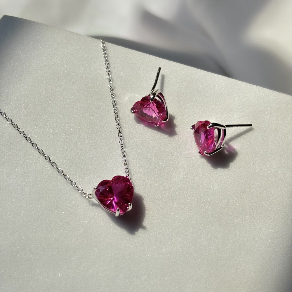Colar Nice coração zircônia turmalina pink prata 925 - foto 4