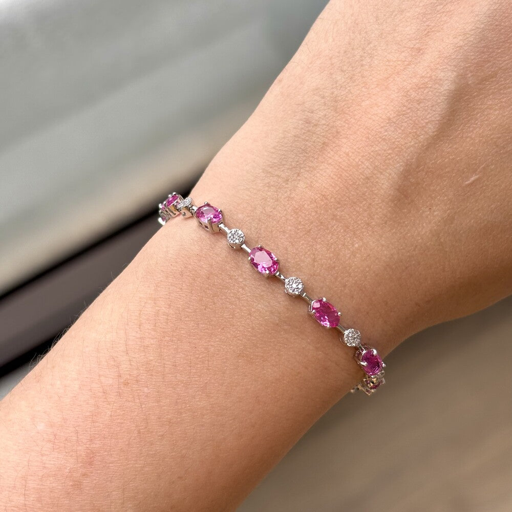 Pulseira riviera Anna zircônias turmalina pink ródio branco - foto 3