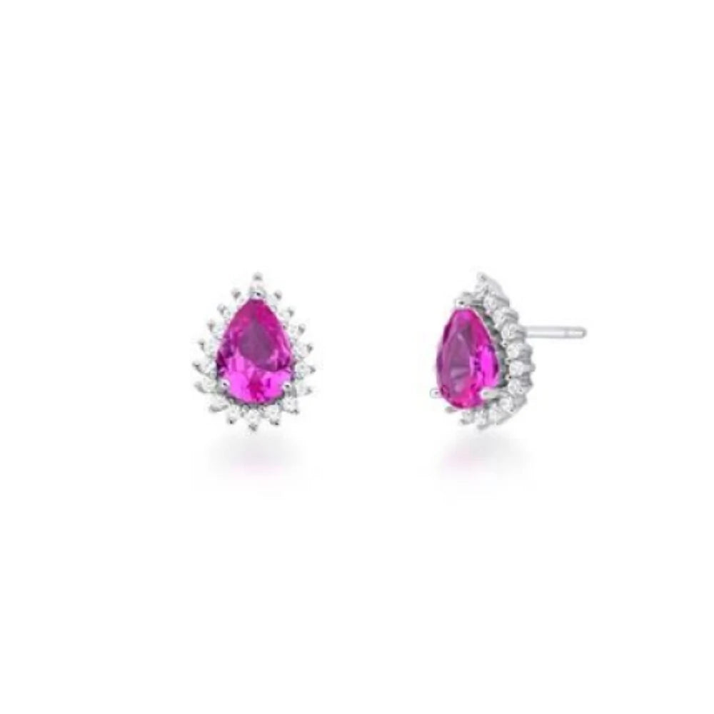 Brinco Zoey gota zircônia turmalina pink prata 925
