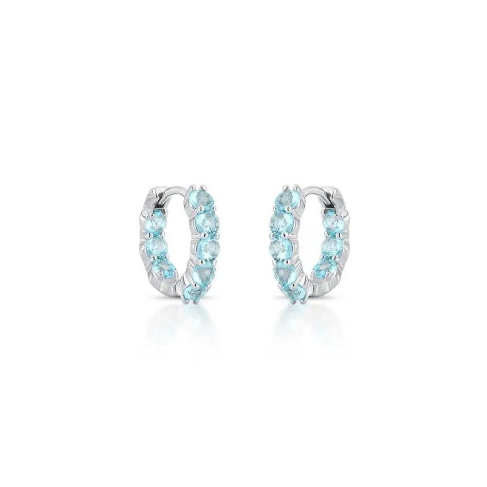 Brinco argola Nina zircônias água marinha ródio branco