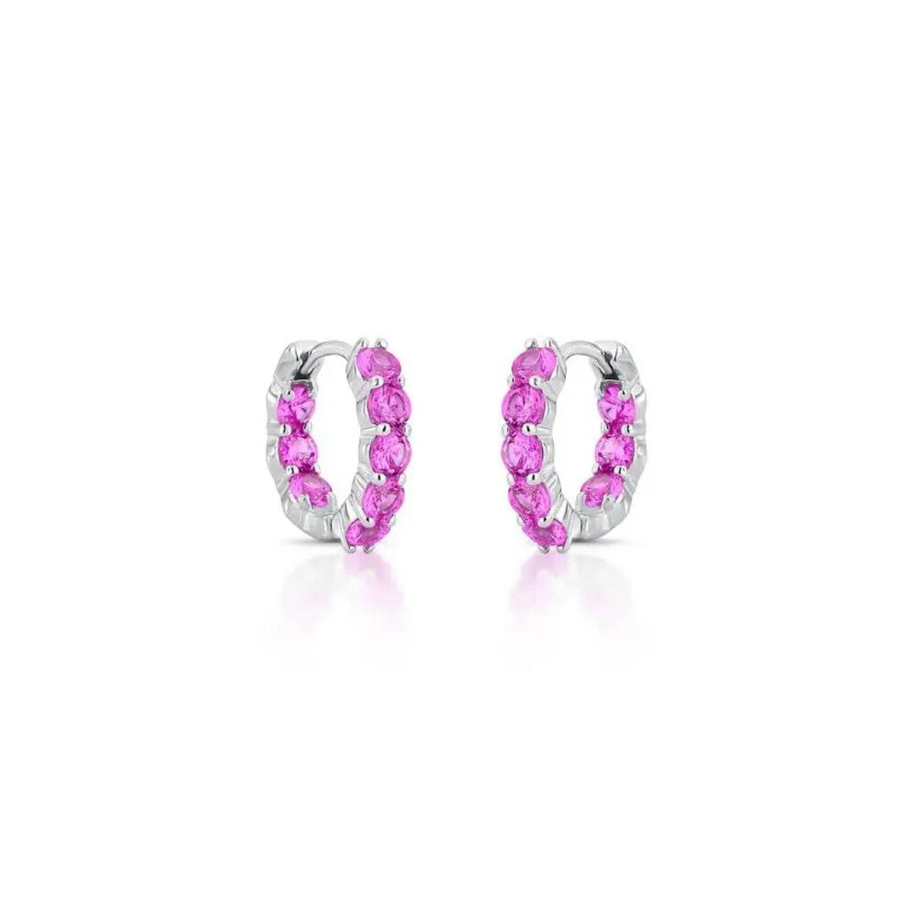 Brinco argola Nina zircônias turmalina pink ródio branco