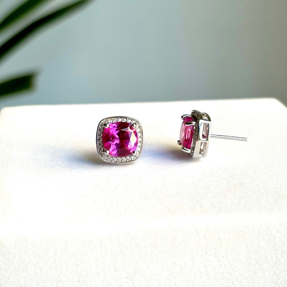 Brinco Jolie quadrado zircônia turmalina pink prata 925 - foto 3