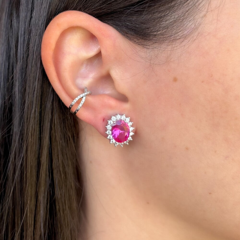 Conjunto Intense oval zircônia turmalina pink prata 925