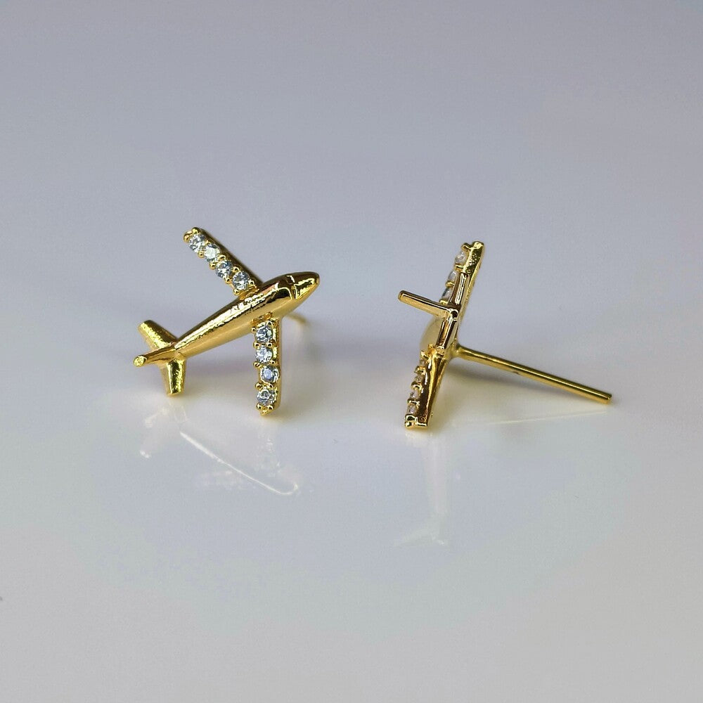 Brinco avião cravejado zircônias brancas ouro - foto 3