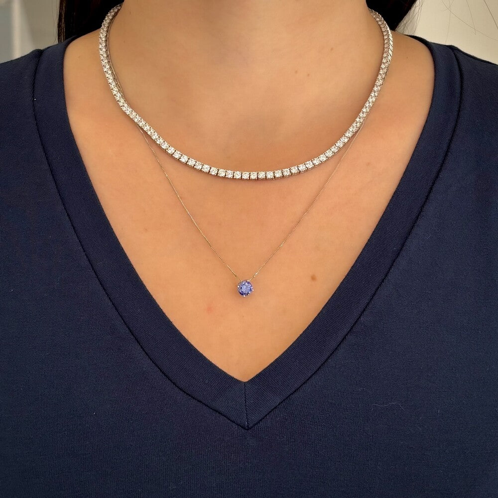 Colar ponto de luz zircônia tanzanita ródio branco (6mm)