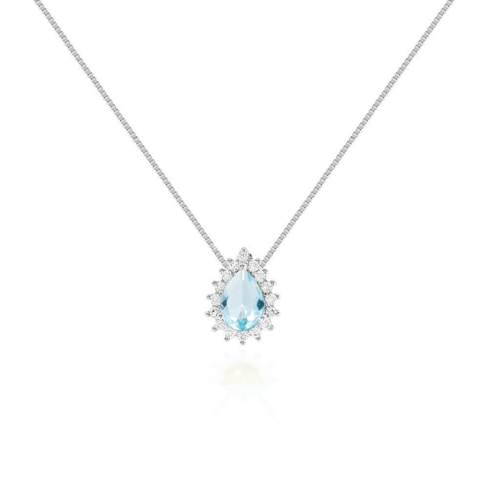 Colar Fran gota zircônia água marinha ródio branco