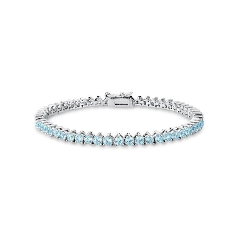 Pulseira classic riviera zircônias água marinha ródio branco (3mm)