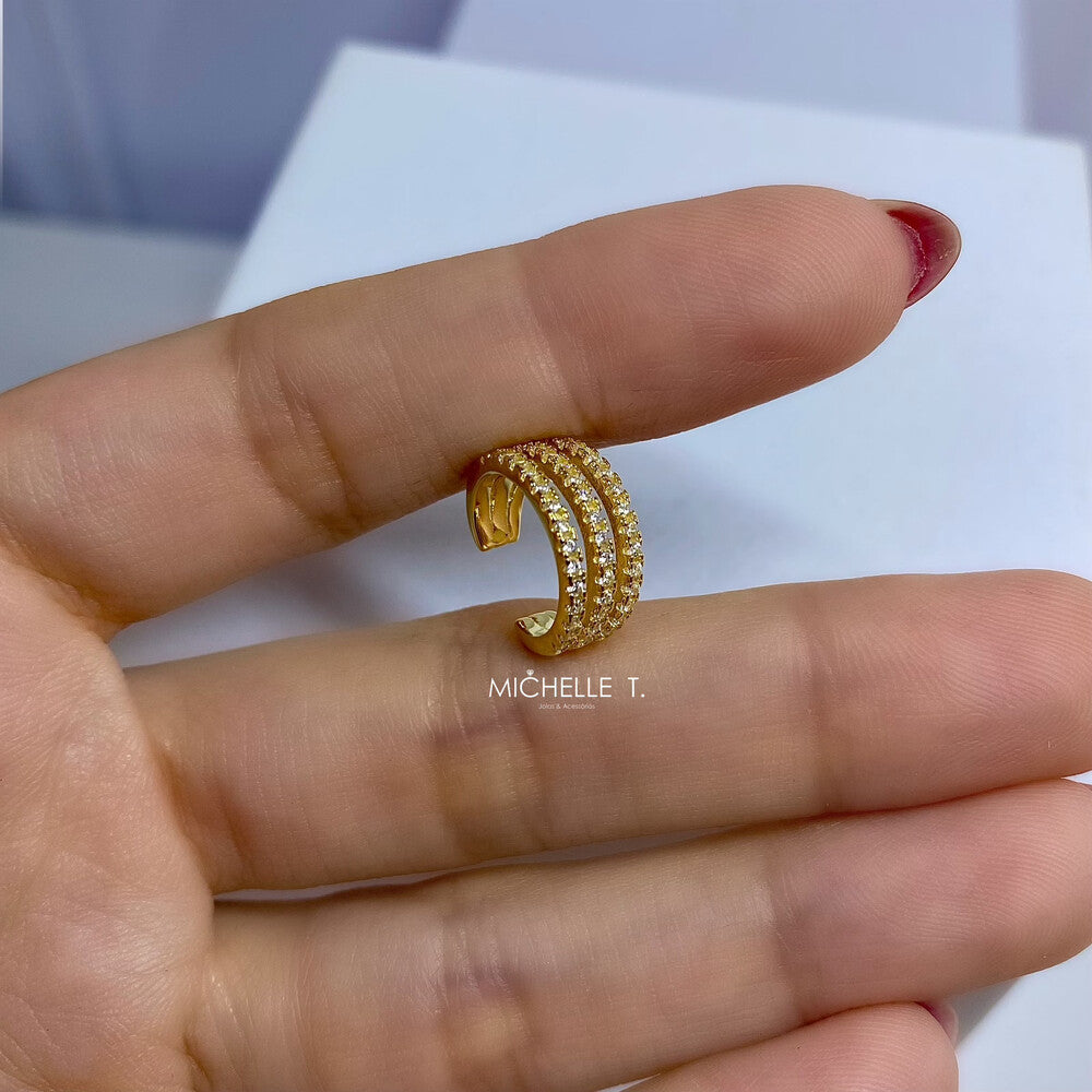 Piercing fake Celine cravejado prata 925 banho ouro - foto 3