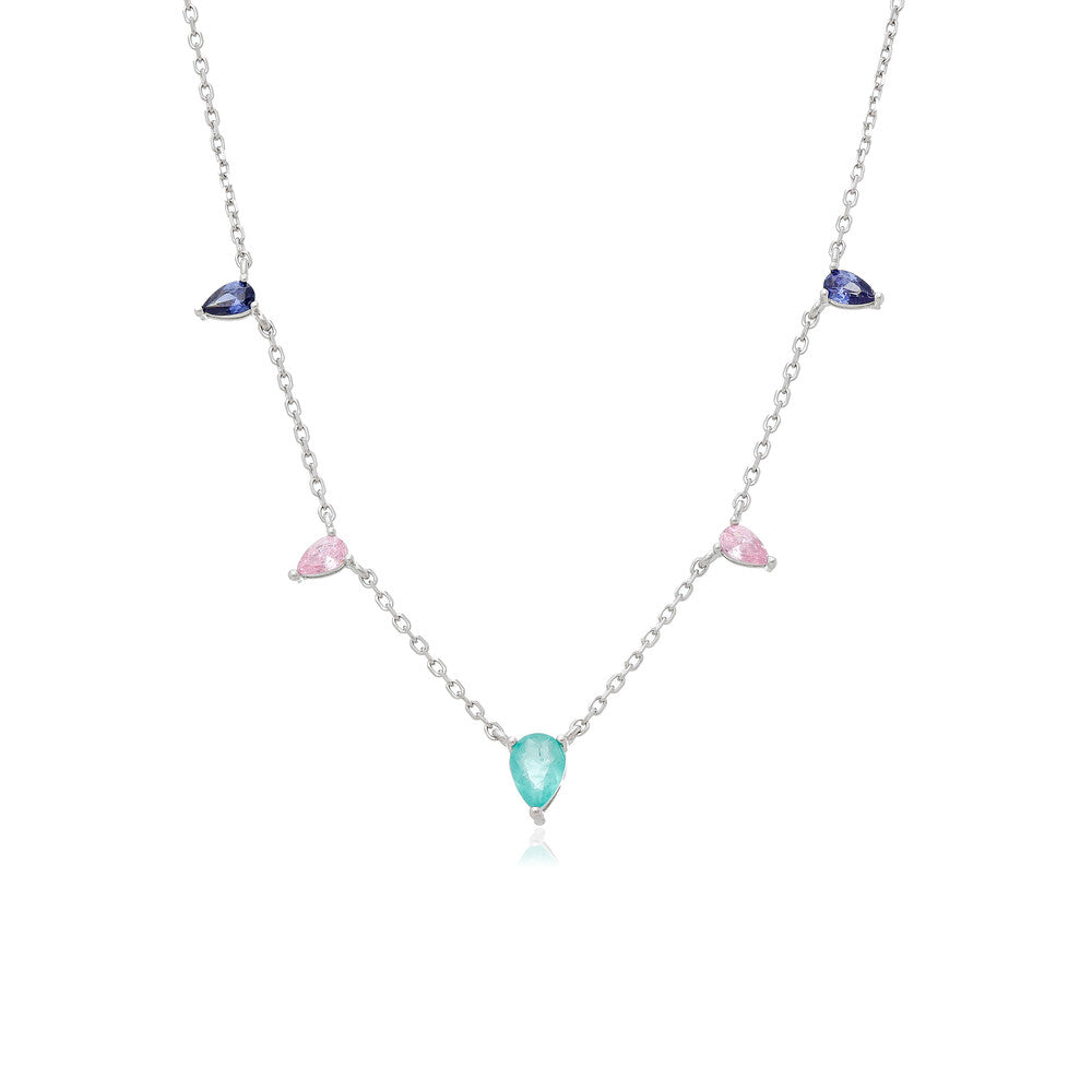 Colar gotinhas zircônias colors prata 925
