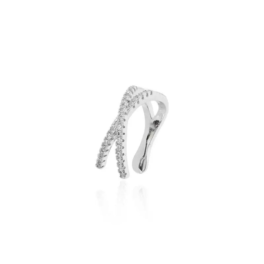Piercing fake formato X cravejado ródio branco
