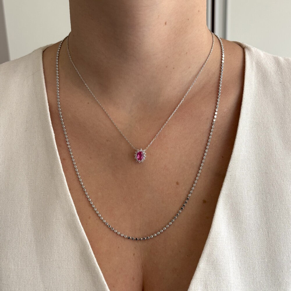 Conjunto Winnie oval zircônia turmalina pink ródio branco