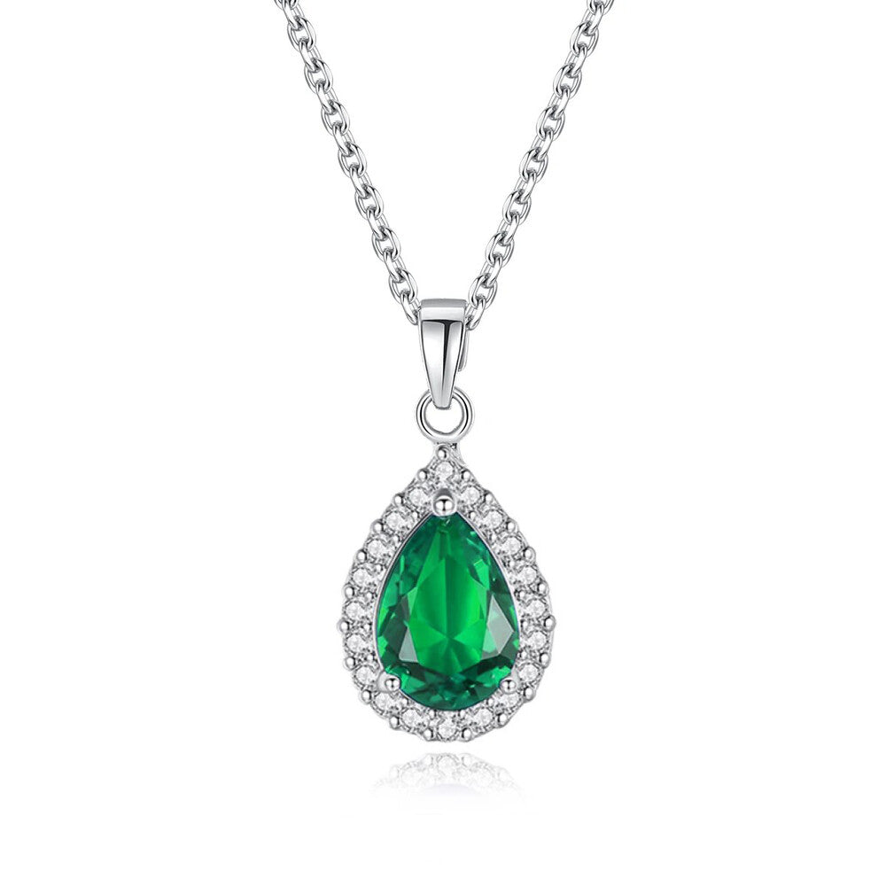 Colar gota Maitê zircônia esmeralda ródio branco